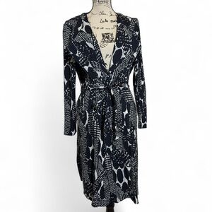 Chico's Black and White Ruched Wrap‎ Dress